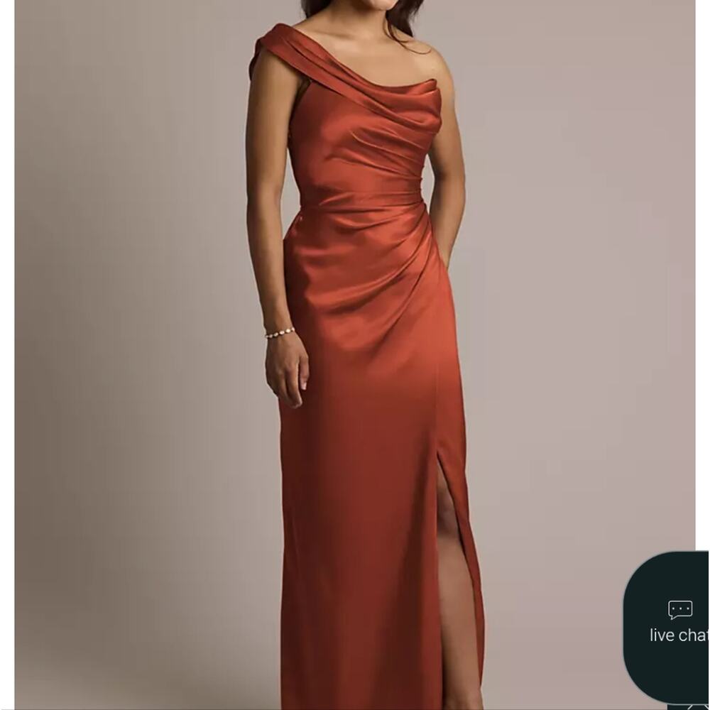 NEW Women's Galina Signature One-Shoulder Charmeuse Sheath Dress Cinnamon 10 - Picture 9 of 9